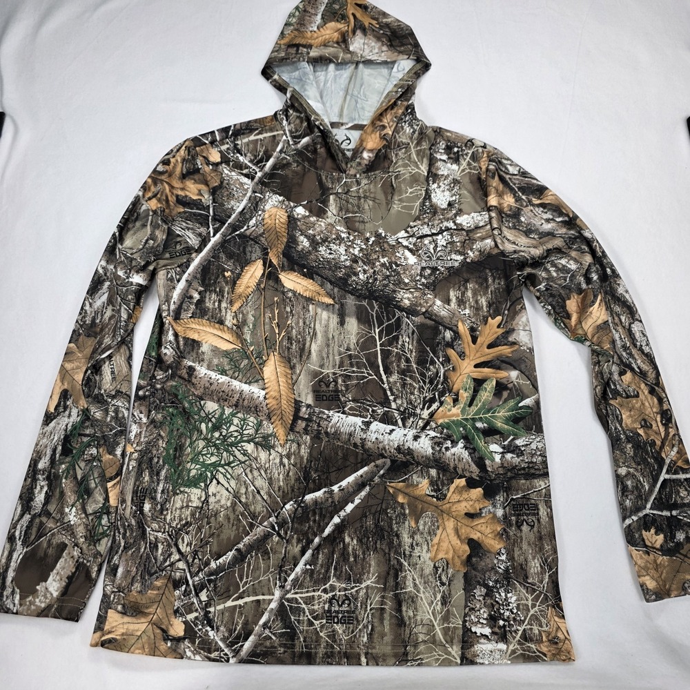 Realtree Edge Camo Long Sleeve Tee Mens Medium 38-40 Hoodie Hunting Shirt EUC